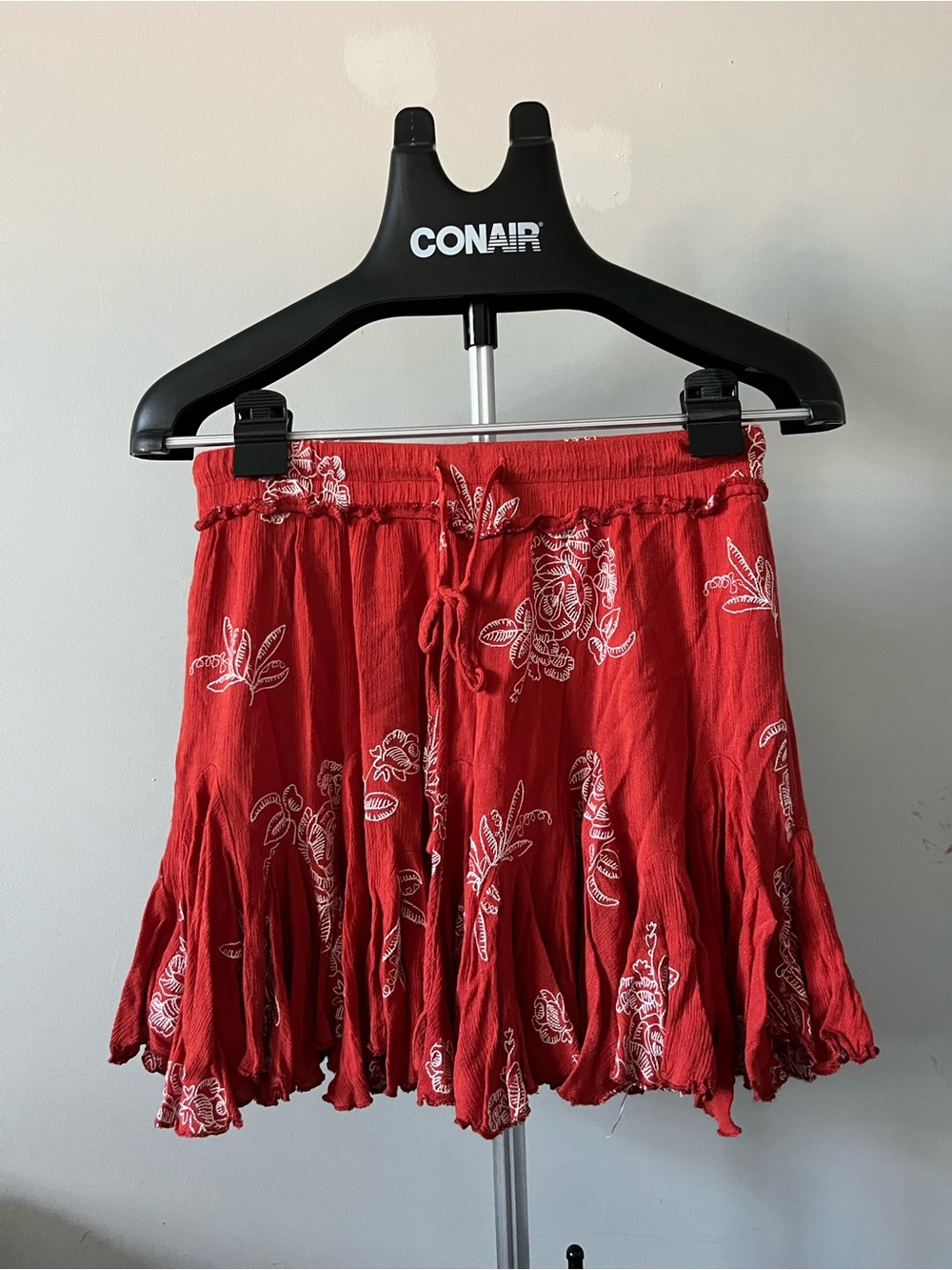 Paper Heart boho fall festive vacation Red Floral Drawstring flowy Mini Skirt